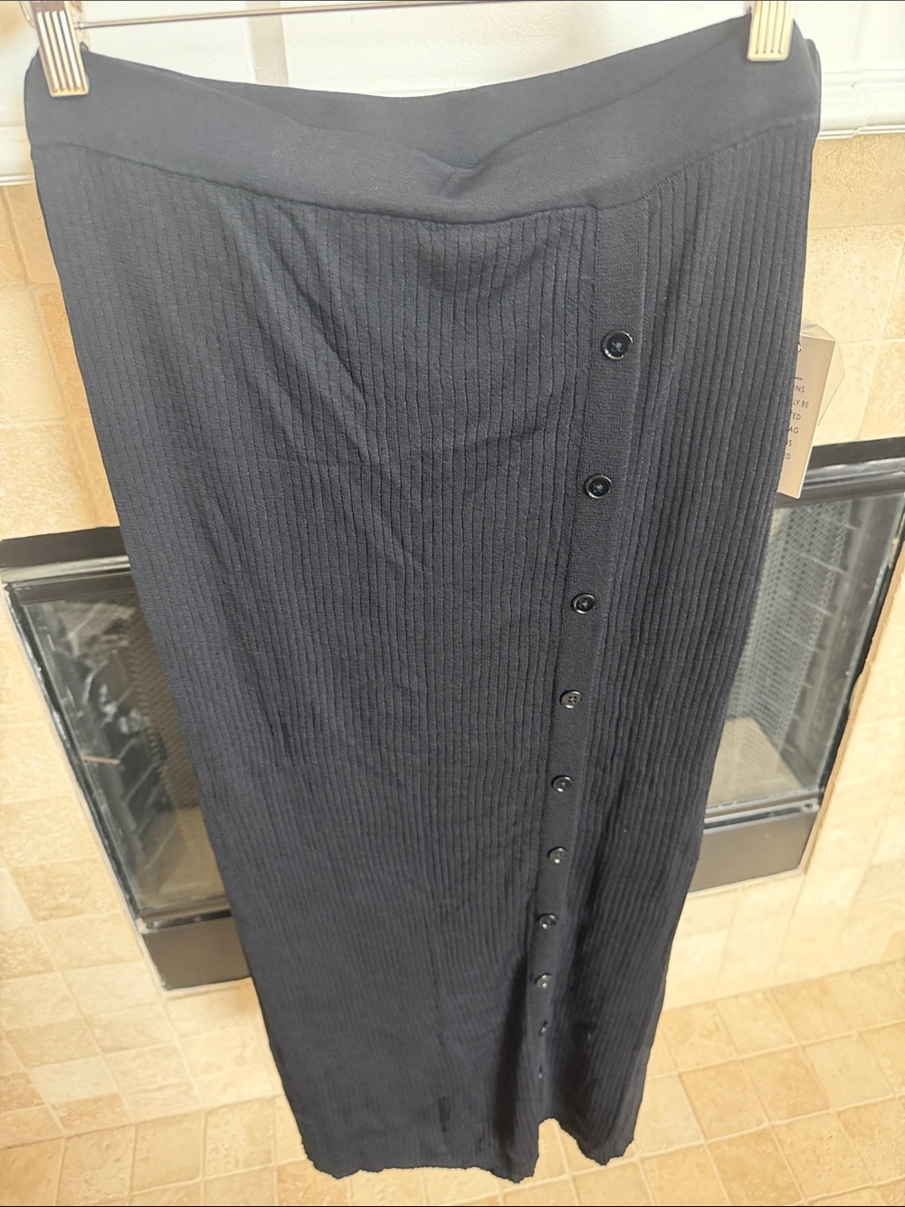 Eloquii Ribbed Button-Front Black Maxi Skirt Viscose Fabric SZ 18/20